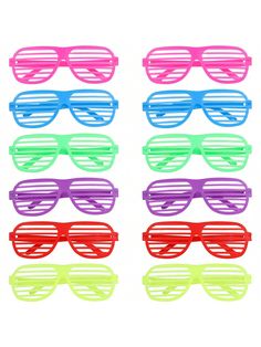 six pairs of sunglasses with different colors on them