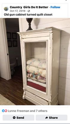 an old cabinet turned quilt closet for sale on ebayn's facebook page