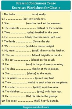 the present continuous tense worksheet for class 3