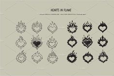 flames and hearts in different shapes