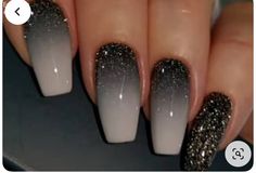 Black And Silver Sparkle Nails, Dark Wedding Nails For Bride, Black And Silver Ombre Nails, Nails To Go With A Black Dress, Umbre Nails, Silver Sparkle Nails, Black Ombre Nails, Solar Nails, Silver Nail Designs