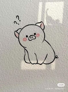 a drawing of a small pig with a question mark on it's face and nose