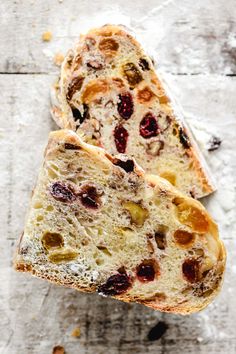 two loaves of bread sitting on top of a table