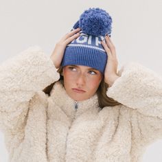 Gigi Pip beanies for women - Jane Retro Pom Beanie - retro inspired pom beanie featuring a limited edition Gigi Pip retro holiday logo [arctic blue] Winter Resort, Plush Yarn, Retro Ski, Arctic Blue, Popular Styles, Winter Beanie, Retro Logo, Resort Collection, Pom Beanie