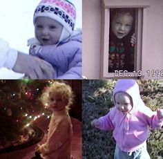 four different pictures of children in winter clothes and one is holding a baby's hand