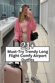 25 BEST CUTE & COMFY AIRPORT OUTFIT IDEAS 2024 - TRAVEL OUTFITS 161 Cute Casual Travel Outfits, Airport Outfit Overnight Flight, Comfy Outfits For Traveling, Airplane Travel Outfits, Airport Outfit Winter, Long Beige Coat, Pink Sweatsuit, Airport Outfit Ideas, Plane Outfit