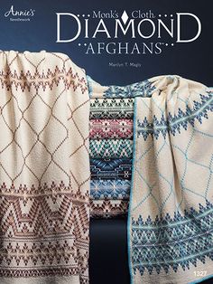 the cover of an article about diamond afghans, featuring two blankets and one blanket