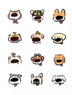 an assortment of cartoon dogs with different facial expressions on their faces, including the nose and mouth