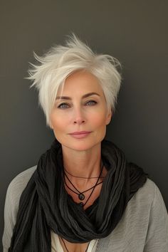 Add density and volume with these 20 short hairstyles, ideal for transforming fine hair for women over 50 into a fuller, more vibrant mane. French Bob Haircut, Hair For Women Over 50, Messy Pixie Haircut, Silver Haired Beauties, Short Spiked Hair, Beautiful Gray Hair, Really Short Hair, Cool Short Hairstyles, Spiked Hair