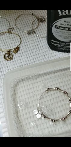 Cleaning Alex & Ani bracelets in seconds! Before and After Clean Alex And Ani Bracelets, Cleaning Alex And Ani Bracelets Silver, Cleaning Alex And Ani Bracelets, How To Clean Alex And Ani Bracelets, Homemade Jewelry Cleaner, Jewelry Hacks, Jewelry Box Design, Silver Jewelry Cleaner, Bracelet Storage