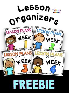 four lesson posters with the words, lesson plans and freebie