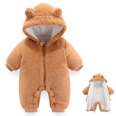 PRICES MAY VARY. Soft and Comfortable Fabric: The fabric of the baby bear onesie is soft, delicate, fluffy and warm, providing the layer for cold weather. And it does not shed hair、 fade, harmless to the baby's delicate skin, providing a cozier feeling when wearing Winter Warm Choice: There are 5 different colors of regular and thickened plus one piece baby bear onesie outfit to choose from. The animal-themed baby fleece onesie has an all-match solid design,a bear ear hood can protect baby's hea