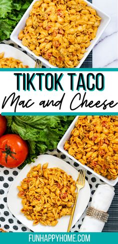 tiktok taco mac and cheese with tomatoes, lettuce and tomato on the side