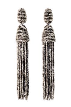 Beaded Tassel Earrings by Oscar de la Renta Silver Mineral, Jewerly Beads, Seed Beading, Shiny Objects, Beaded Tassel Earrings, Long Tassel Earrings, Scar Tissue, Beaded Tassels, Chic Accessories