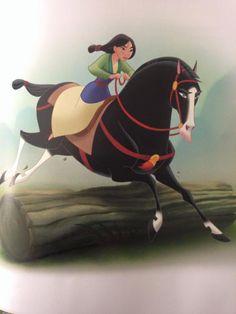 a woman riding on the back of a black horse