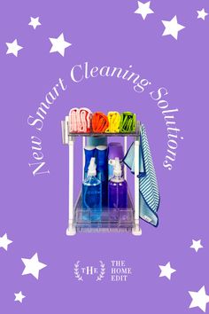 a purple background with white stars and the words new smart cleaning solutions on it