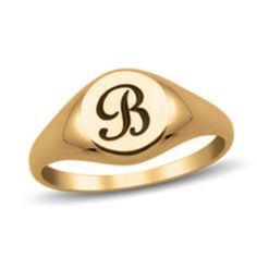 This ladies' signet-style ring can be Personalized with a single initial of your choice, inscribed in an attractive script font. Sterling silver rings cannot be resized after purchase. Adjustable Yellow Gold Initial Ring For Formal Occasions, Formal Adjustable Yellow Gold Initial Ring, Elegant Adjustable Monogram Signet Ring, Classic Formal Jewelry With Initials, Classic Adjustable Initial Ring With Engraving Option, Classic Monogram Initial Promise Ring, Classic Oval Signet Ring With Initials, Elegant Adjustable Signet Ring With Engraving Option, Personalized Yellow Gold Signet Ring For Formal Occasions