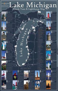 the lake michigan map with lighthouses and other things to see in this area on it