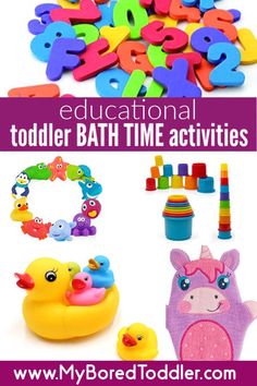 some toys and numbers for toddler bath time activities