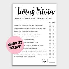 a printable to do list with the words twins trivia on it and a pink circle