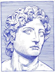 a drawing of a man's head with curly hair