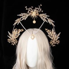 39783826292832 Crown Headpiece, Tiara Headband, Halo Crown, Sun Goddess, Pearl Tiara, Headband Tiara, Gothic Accessories, Baroque Pearls, Headpiece