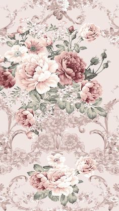 a floral wallpaper with pink and white flowers on it's sides, in the middle