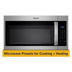 microwave oven with the words microwave presets for cooking and heating on it's side