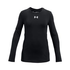 The Under Armour� ColdGear� Crew-Neck Long-Sleeve Shirt for Kids delivers exceptional warmth and softness for cold-weather activities. This Under Armour base layer features dual-layer ColdGear fabric that combines a brushed interior with a smooth exterior to provide incredible warmth and moisture management. The moisture-wicking 88% polyester/12% elastane construction dries superfast, and the integrated 4-way stretch pairs with raglan sleeves so your youngster can move freely. The dropped, shaped hem delivers maximum coverage. This Under Armour ColdGear shirt is ready to keep your active kid outside when the mercury falls! Machine wash. Imported. Manufacturer style #: 1366065. 88% polyester/12% elastane construction;  Dual-layer ColdGear fabric;  Supersoft, warm brushed interior;  Moisture Cold Weather Activities, Sport Bra Top, Stay Focused, Kids Tops, Bra Tops, Outdoor Gear, Sports Women, Shirts For Girls, Boy's Clothing