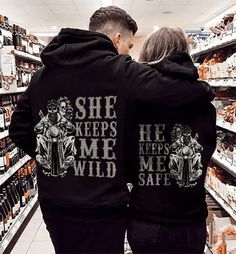 8 oz 50/50 cotton/poly Air jet yarn creates a smooth, low-pill surface Double needle stitching; Pouch pocket; Unisex sizing Decoration type: Digital Print Made by Gildan Size Chart Couple Skull, Biker Couple, Couple Hoodies, Keep Me Safe