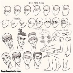 an animation character's head with different facial expressions and haircuts, including the eyes