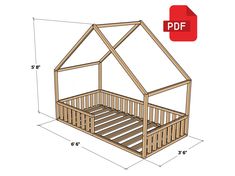 a wooden bed frame is shown with measurements for the top and bottom bunks on it