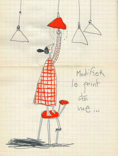 a drawing of a woman holding a lamp above her head with the words modlier le point de vie on it