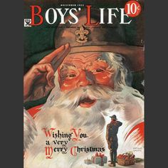 an old fashioned magazine cover with santa claus on it's face and the words boys life