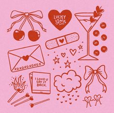 an image of valentine's day icons on pink paper