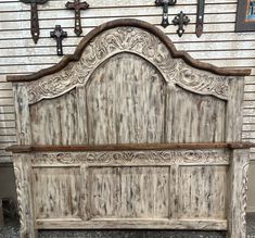 Rustic Spanish Royal Carved Bed - Your Western Decor Antique Door Headboards, Spanish Bedroom, Door Headboards, Carved Bed, Carved Beds, Mexican Interiors, Rustic Bedroom Furniture, Rustic Luxury, Western Bedroom Decor