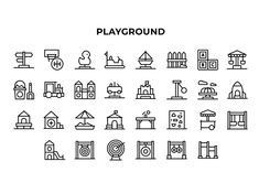 playground icon set in thin line style on white background stock photo - budget conscious playrooms