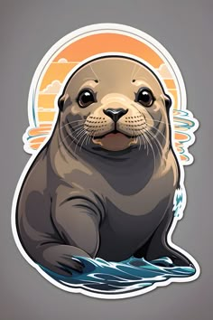 an animal sticker with the image of a seal on it's face, sitting in