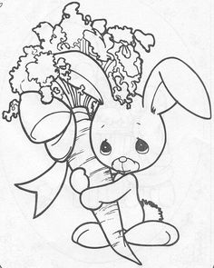 a cartoon bunny holding a bunch of broccoli