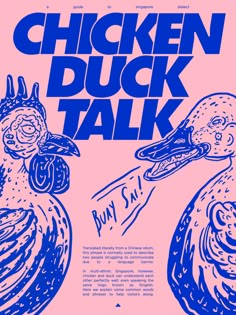 an advertisement for chicken duck talk with two birds