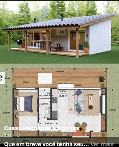 two small houses are shown side by side with the same floor plan in each one