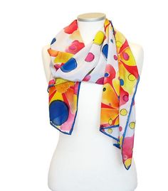 Colorful Floral silk scarf hand painted Artistic Beach Scarves For Summer, Trendy Multicolor Silk Scarf For Spring, Artistic White Silk Scarf For Summer, Artsy Multicolor Silk Scarf For Spring, Hand Painted Multicolor Scarves For Spring, Multicolor Artsy Silk Scarf For Spring, Artsy Multicolor Silk Scarf For Summer, Artistic Hand Painted Scarves For Spring, Artistic White Scarves For Spring