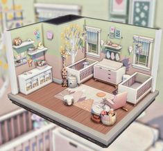 an animated view of a baby's room with furniture