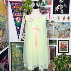 Nwt Vintage Slip Shift Dress New Without Tags Siren Brand Shift Dress With Tulle Overlay. Floral And Bow Design On Front. Made In America By The Ilgwu. Neon Green/Yellow Color. Size: Medium Approximate Measurements Lying Flat: 19" Pit To Pit 33" Long Yellow Summer Sleep Dress, Green Summer Nightgown For Sleepover, Green Summer Nightgown, Sheer Sleeveless Green Sleepwear, Green Sheer Sleeveless Sleepwear, Green Sleeveless Summer Nightgown, Green Sheer Summer Sleepwear, Sheer Green Sleepwear For Summer, Green Summer Nightgown For Sleep