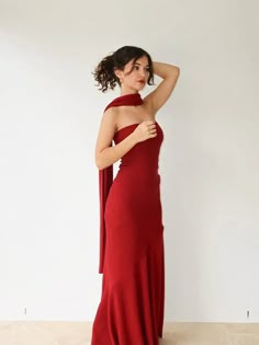 Tavimart Red Knit Sleeveless Stapless Slim Fit Long Dress Women Elegant Sexy High Waist Backless Dresses Autumn Chic Party Knitwear Elegant Long Red Dress, Dark Red Wedding Guest Dress, Red Dress Wedding Guest, Backless Red Dress, Maxi Dress With Scarf, Red Backless Dress, Dress With Scarf, Knitted Maxi Dress, Autumn Chic