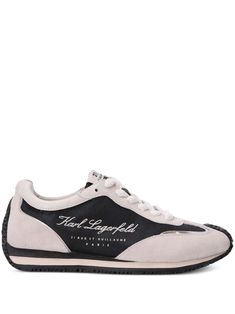 black/white suede panelled design front lace-up fastening embroidered logo to the side logo-print tongue almond toe branded insole rubber sole Embroidered Shoes, Lace Sneakers, Iconic Bags, Latest Sneakers, Exclusive Fashion, Ballet Flat Shoes, Ski Wear, Pump Sandals, Top Shoes