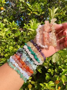 "Please read before ordering: Listing is for one (1) stretchy crystal chip bracelet - made to order and fully handmade. Size: 7.5\" (if you need another size, please contact me) Due to the nature of the beads, it has a tighter fit and I would recommend going up 1/2\" or 1\" full size if you prefer a looser fit. Available crystal chip bracelets: ✧ Moonstone ✧Opalite ✧Rose Quartz ✧Carnelian Red Agate ✧Peach Aventurine ✧Green Aventurine ✧Aquamarine ✧Lapis Lazuli ✧Malachite ✧Citrine ✧Amethyst ✧Tiger Chip Crystal Bracelet, Chipped Crystal Bracelet, Cute Crystal Bracelets, Crystal Chip Bracelets, Beaded Crystal Bracelets, Diy Crystal Rings, Crystal Bracelets Healing, Gem Bracelets, Healing Crystal Bracelets