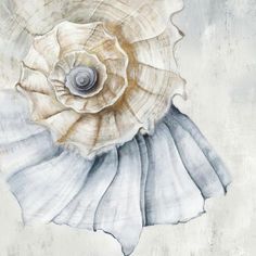 a painting of a white flower on a gray and beige background with watercolors