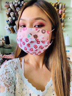 Cute, kawaii reversible face mask.  Strawberry jam  Strawberry short cake  Strawberries cookies design. Desserts  Measurements: Length: 3" Width: 7.5"