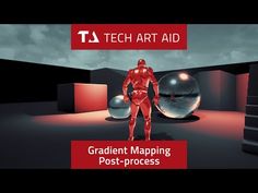 a red robot standing in front of a glass ball with the words,'gadient mapping post - process '